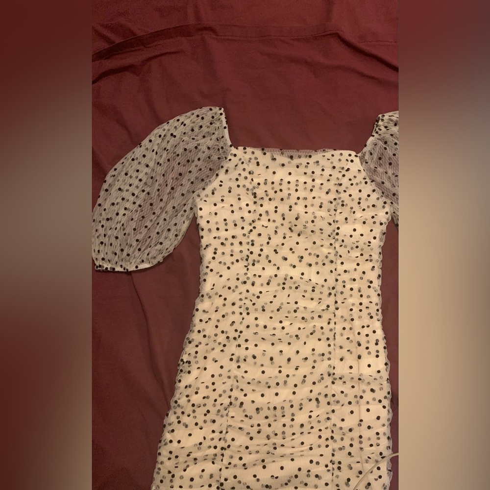 Fashion Nova White Mini Dress with Black Polka Dots - Picture 8 of 12